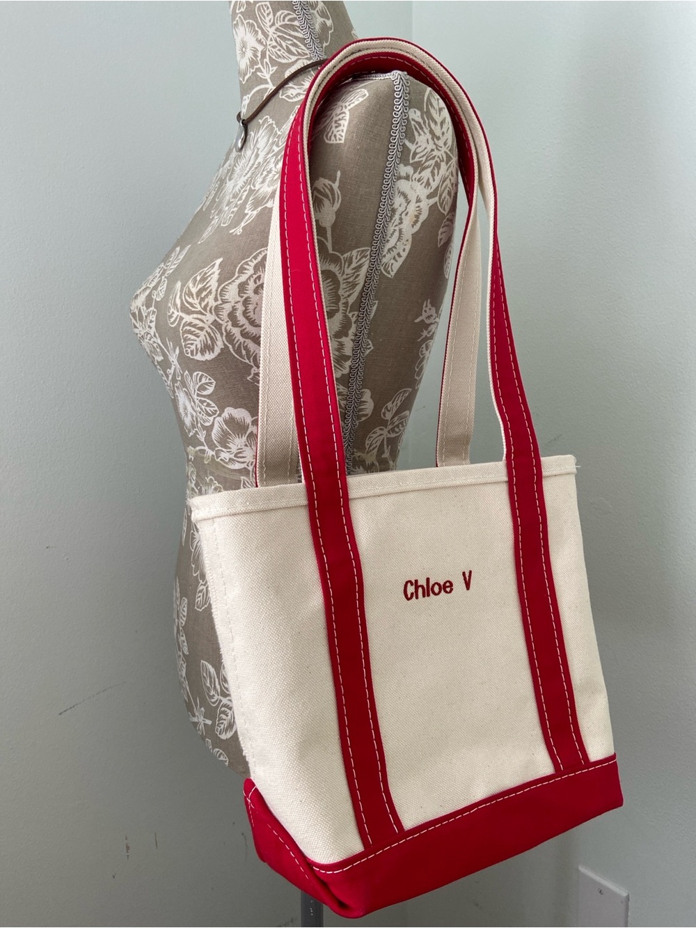 L.L. Bean Boat And Tote Canvas Bag XL Handles Y2K Cream Red NEW - Picture 2 of 16